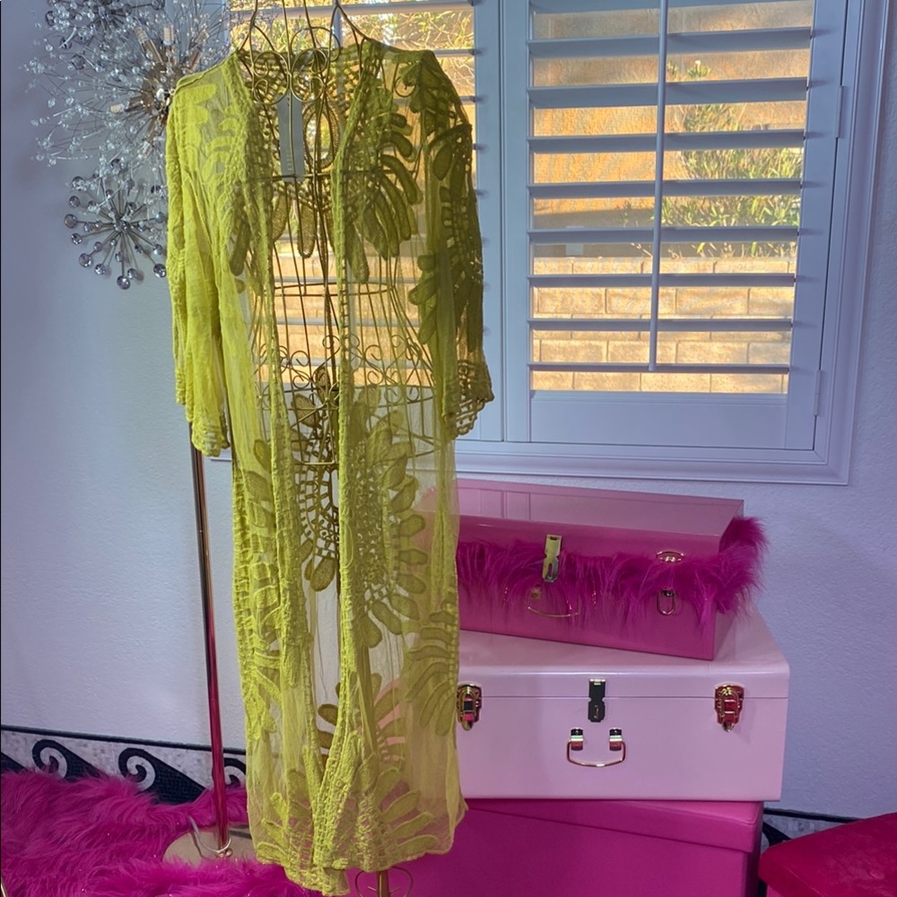 Lime Luxe Embroidered Mesh Kimono